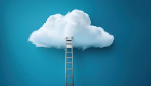 Ladder to the Clouds – Imaginative Design with Blue Background